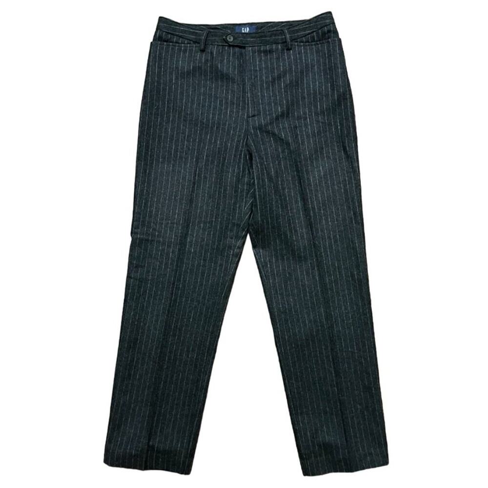 VTG GAP Wool Blend Straight Leg Lined Charcoal Gray Pinstriped Trousers SZ 10